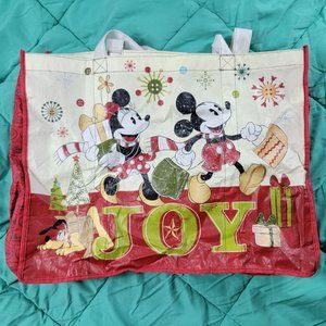 Disney Christmas Joy Mickey And Minnie Canvas Holiday Tote Bag